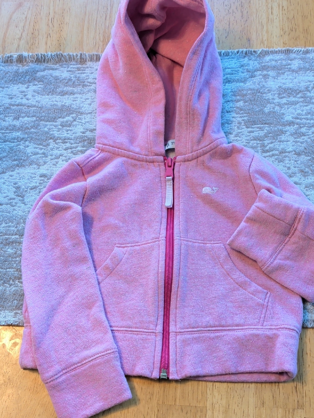 Girls' Pink Heathered Hooded Zip Sweatshirt With Sparkles